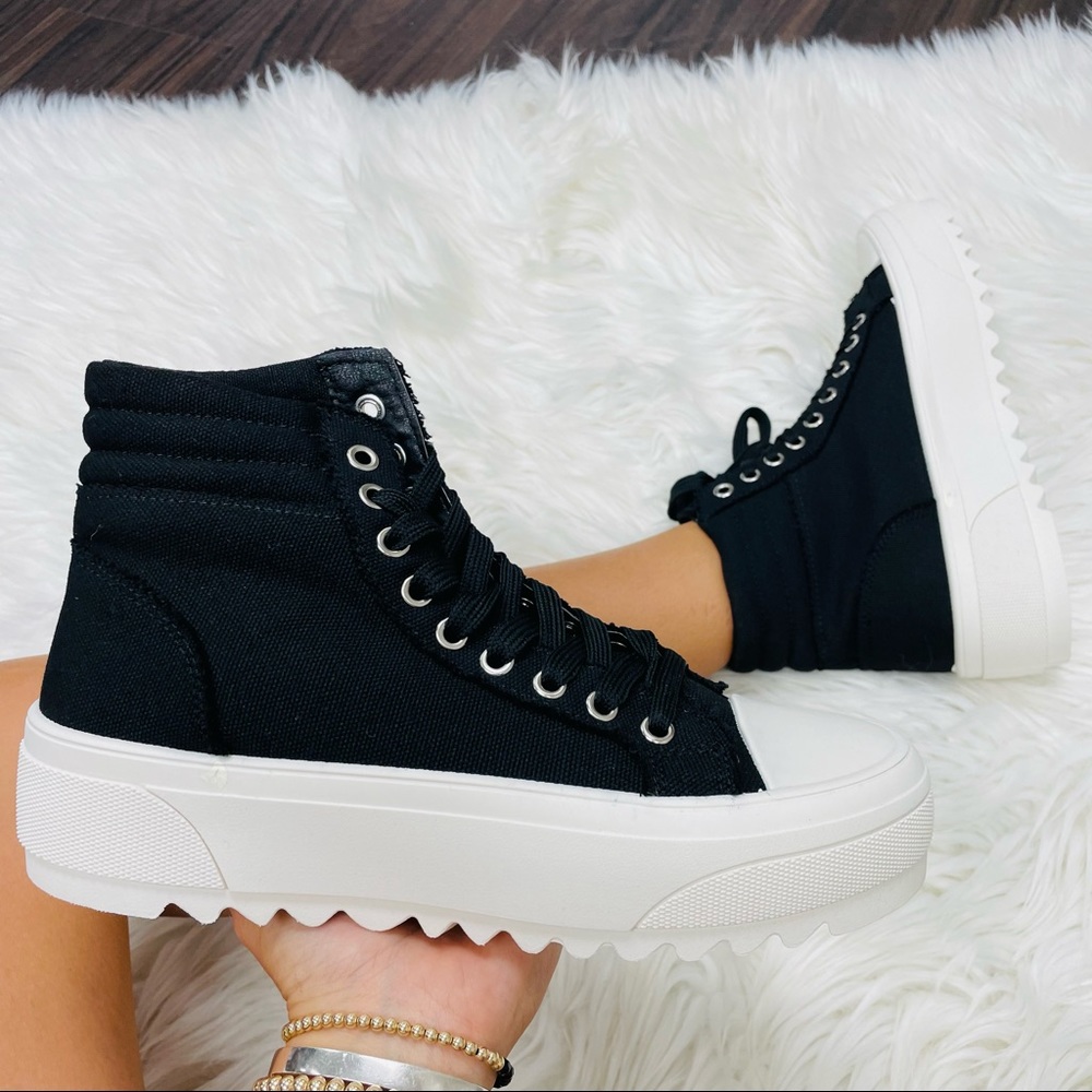 Black high top platform sneaker
